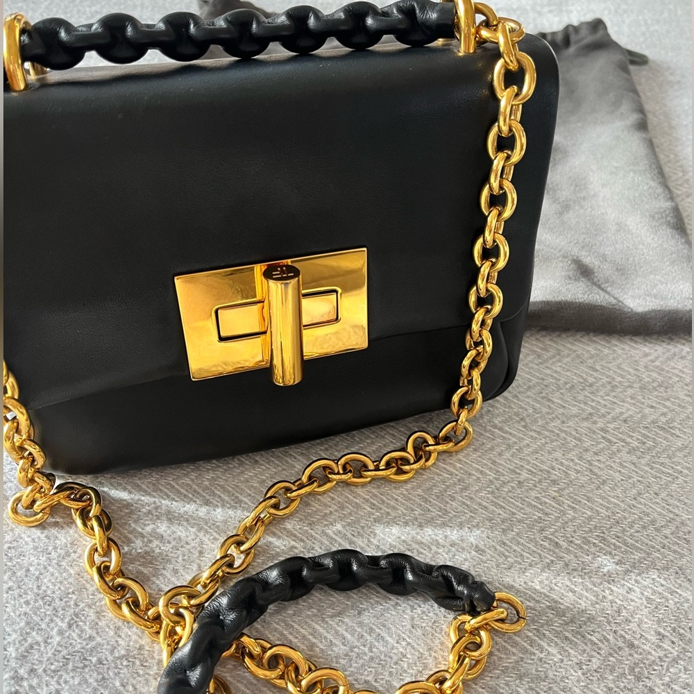 Tom Ford Natalia Bag in Black Leather with Gold Chain and gold front plate